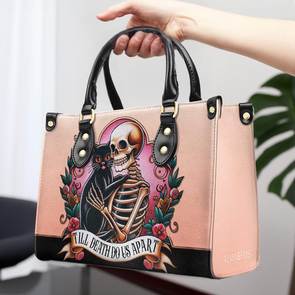 Jusqu'à ce que la mort nous sépare - Sac à main en cuir personnalisé pour les amoureux des chats - LL15