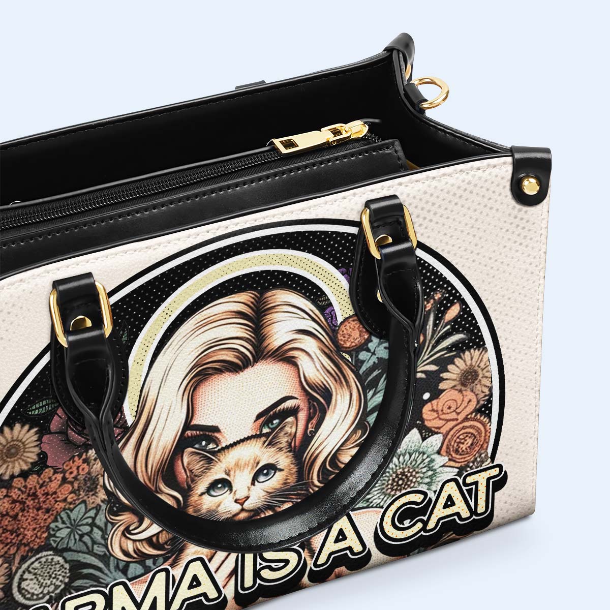 Karma Is A Cat - Sac à main en cuir personnalisé pour les amoureux des chats - LL16