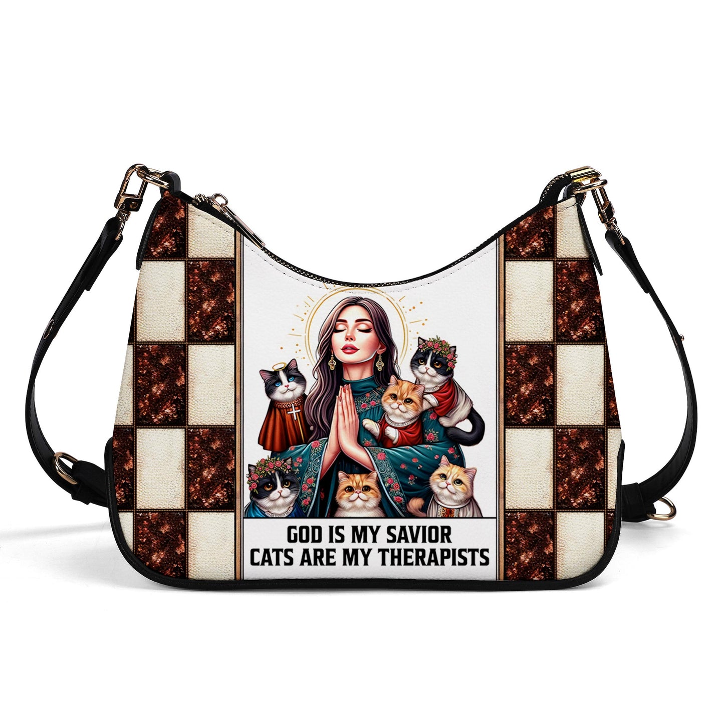 God Is My Savior, Cats Are My Therapists - Personalized Custom Chain Crossbody Handbag - LL25
