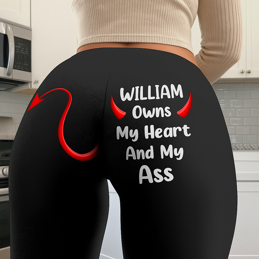 Owns My Heart And My Tail With Heart, Horns, And Tail Design - Personalized Women Leggings - WIF047_WLEG