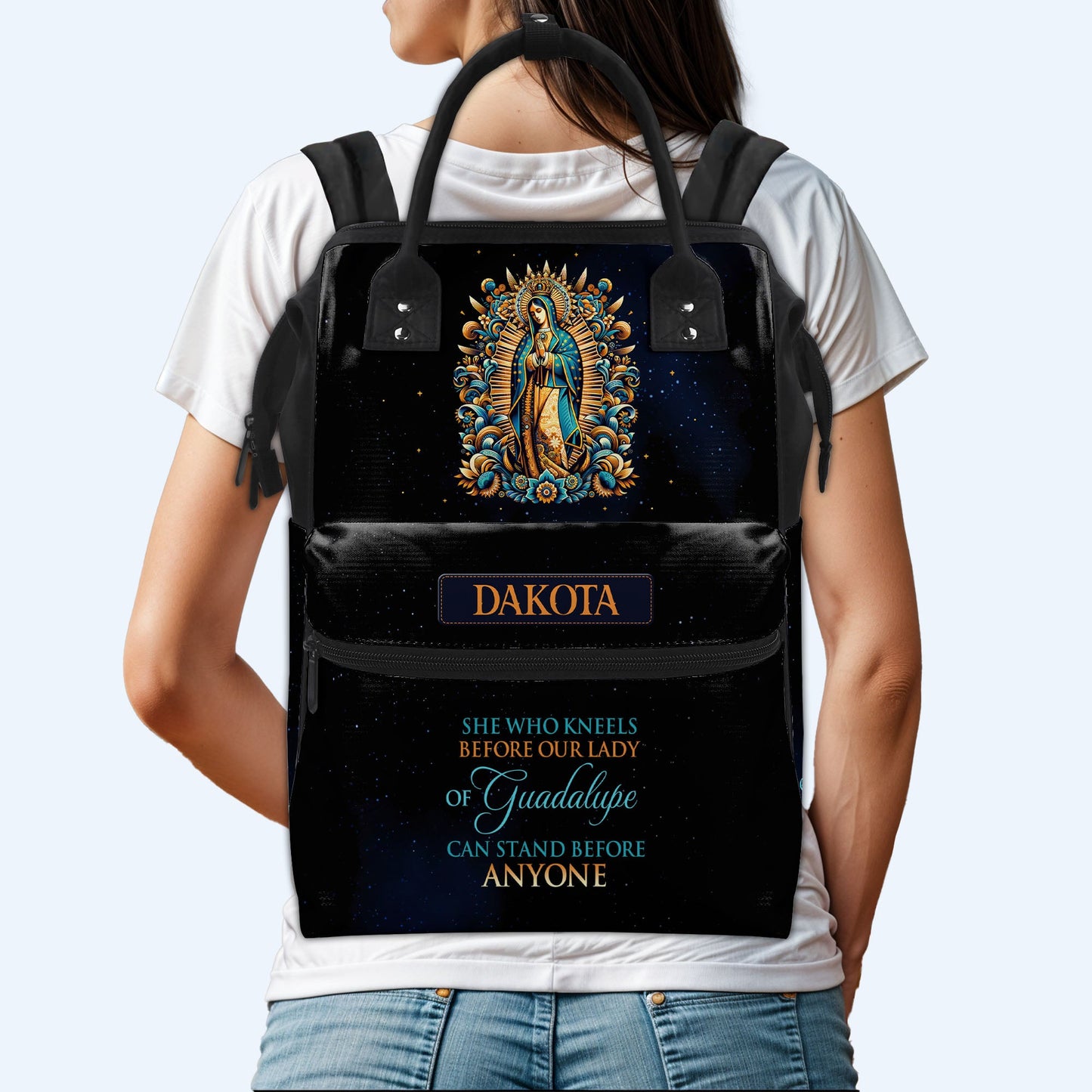 She Who Kneels Before Our Lady Of Guadalupe - Personalized Custom Duckbilled Travel Backpack - ME052_DKB