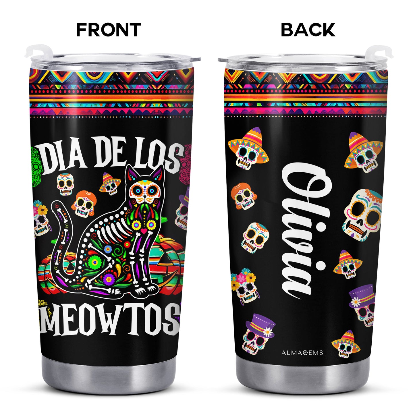 DIA DE LOS MEOWTOS - Gobelet personnalisé en acier inoxydable 20 oz 30 oz - ME066_TB
