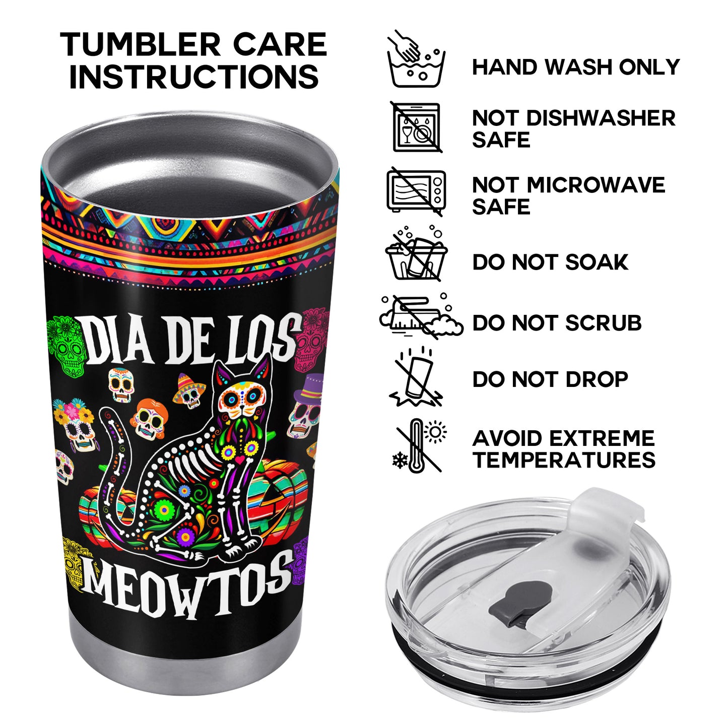 DIA DE LOS MEOWTOS - Gobelet personnalisé en acier inoxydable 20 oz 30 oz - ME066_TB