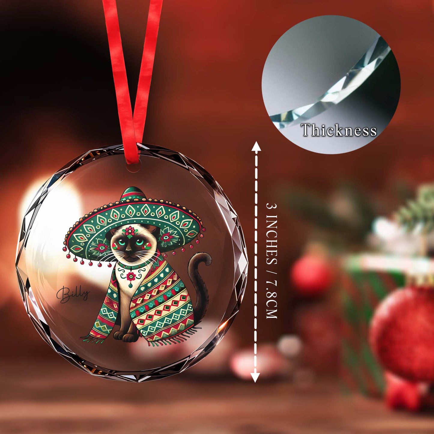 Day Of The Dead Styled Cat With Sombrero Glass Ornament