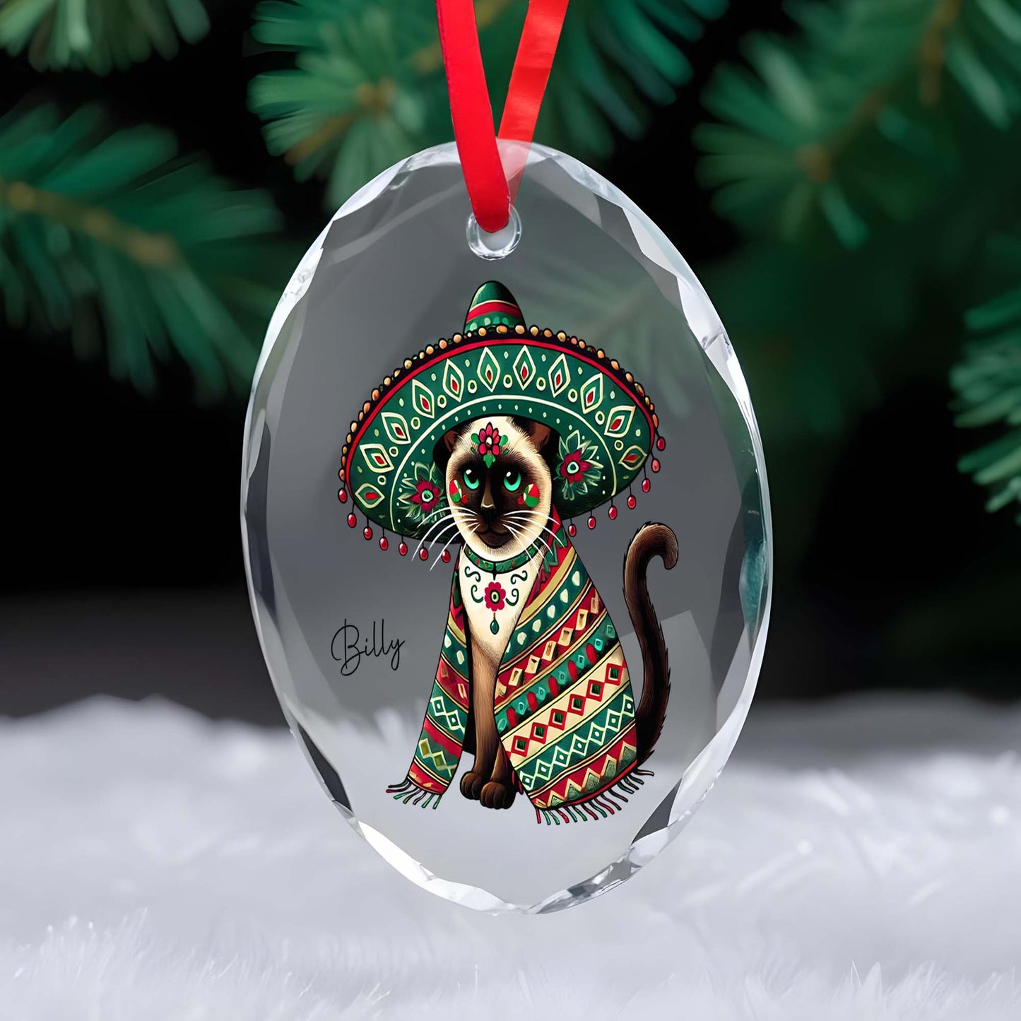 Day Of The Dead Styled Cat With Sombrero Glass Ornament