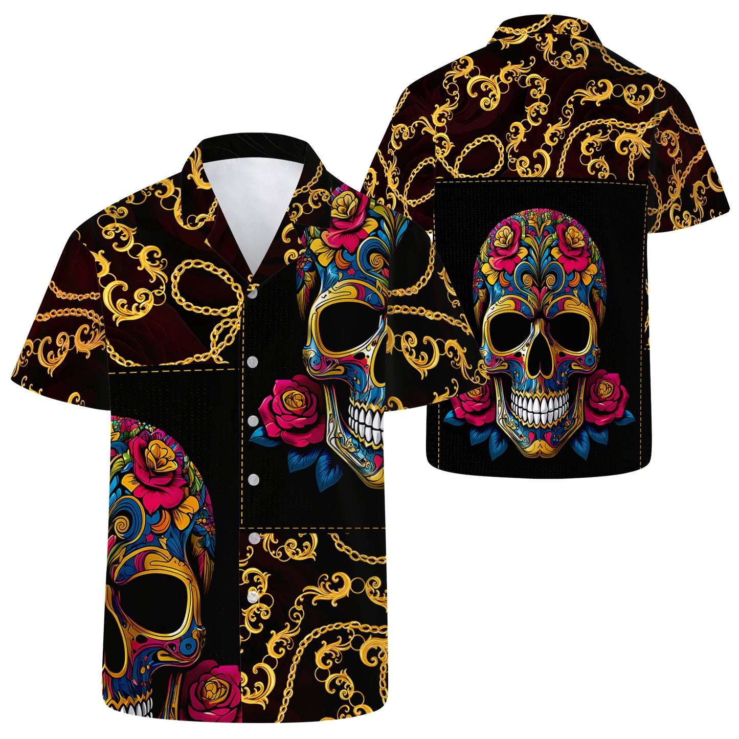 Élégantes chaînes de crânes – Chemise hawaïenne unisexe personnalisée – ME011_HW