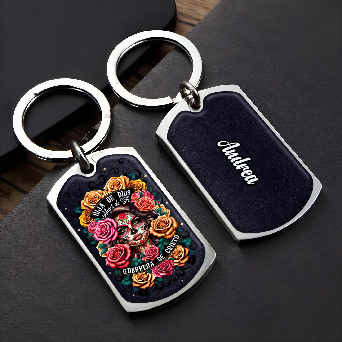 Daughter Of God Warrior Of Christ Keychain With Skull And Roses