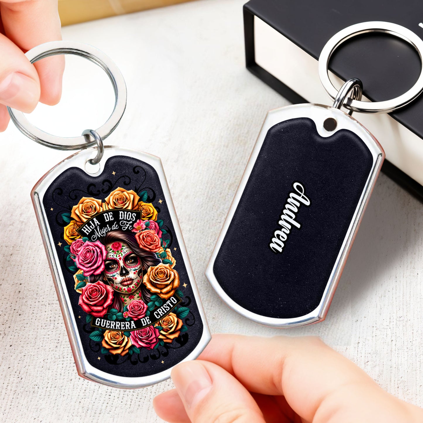 Daughter Of God Warrior Of Christ Keychain With Skull And Roses