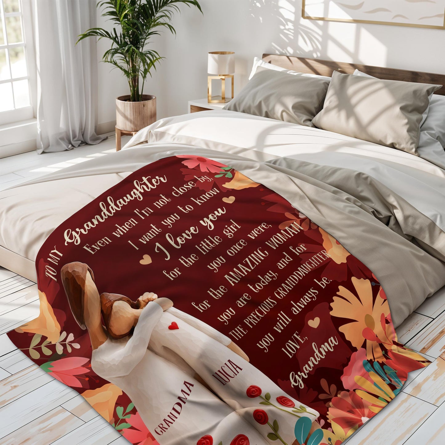 To My Granddaughter, Love From Grandma With Roses - Personalized Custom Blanket - GDT590_BLK