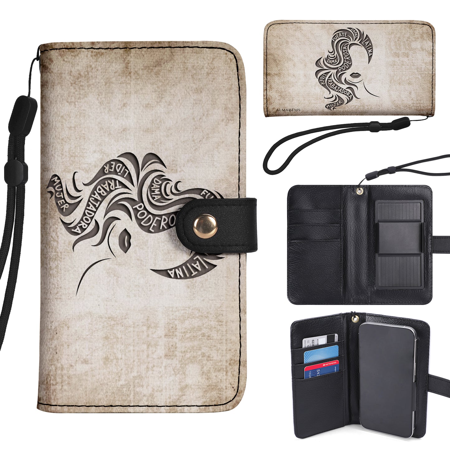 Cartera de cuero personalizada para teléfono de chica latina - HG36PW