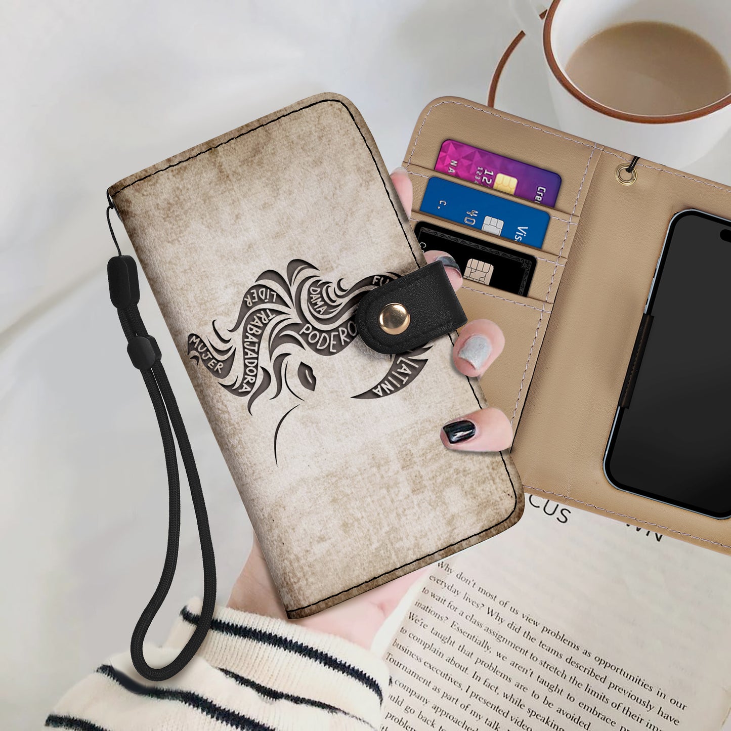 Cartera de cuero personalizada para teléfono de chica latina - HG36PW