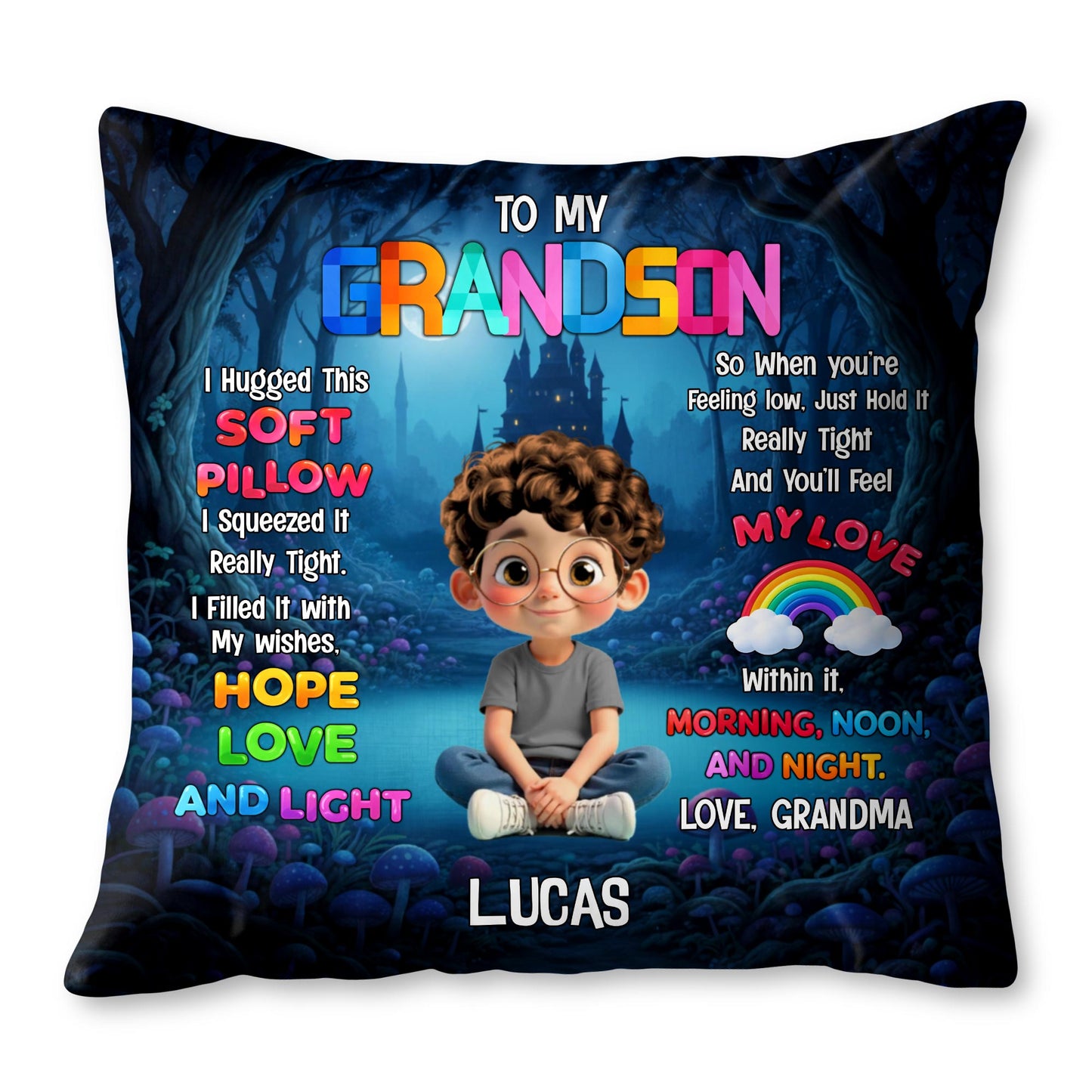To My Granddaughter I Hugged This Soft Pillow With Boy And Castle - Personalized Custom Pillow, Insert Included - GDT582_PLW