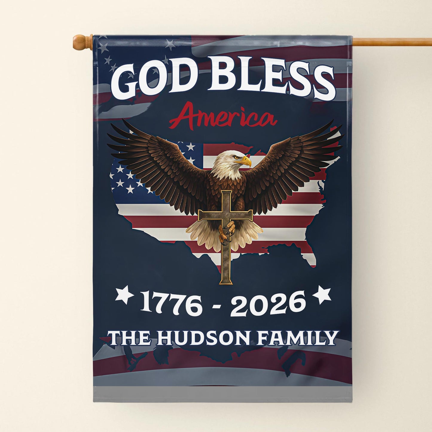 God Bless America With Eagle And American Flag - Personalized Flag - INDE031_GAF