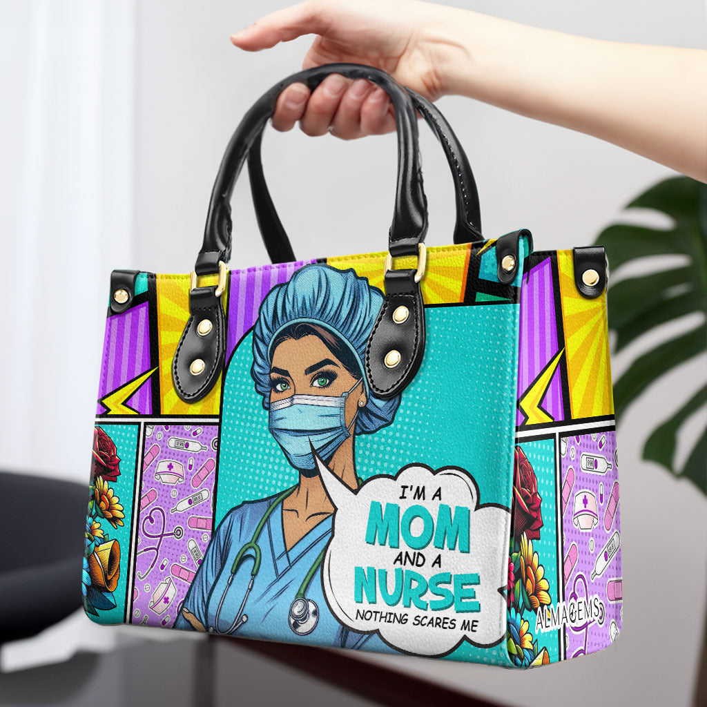 Nombre y título personalizados: soy mamá y enfermera. Bolso de mano de cuero personalizado. MM01
