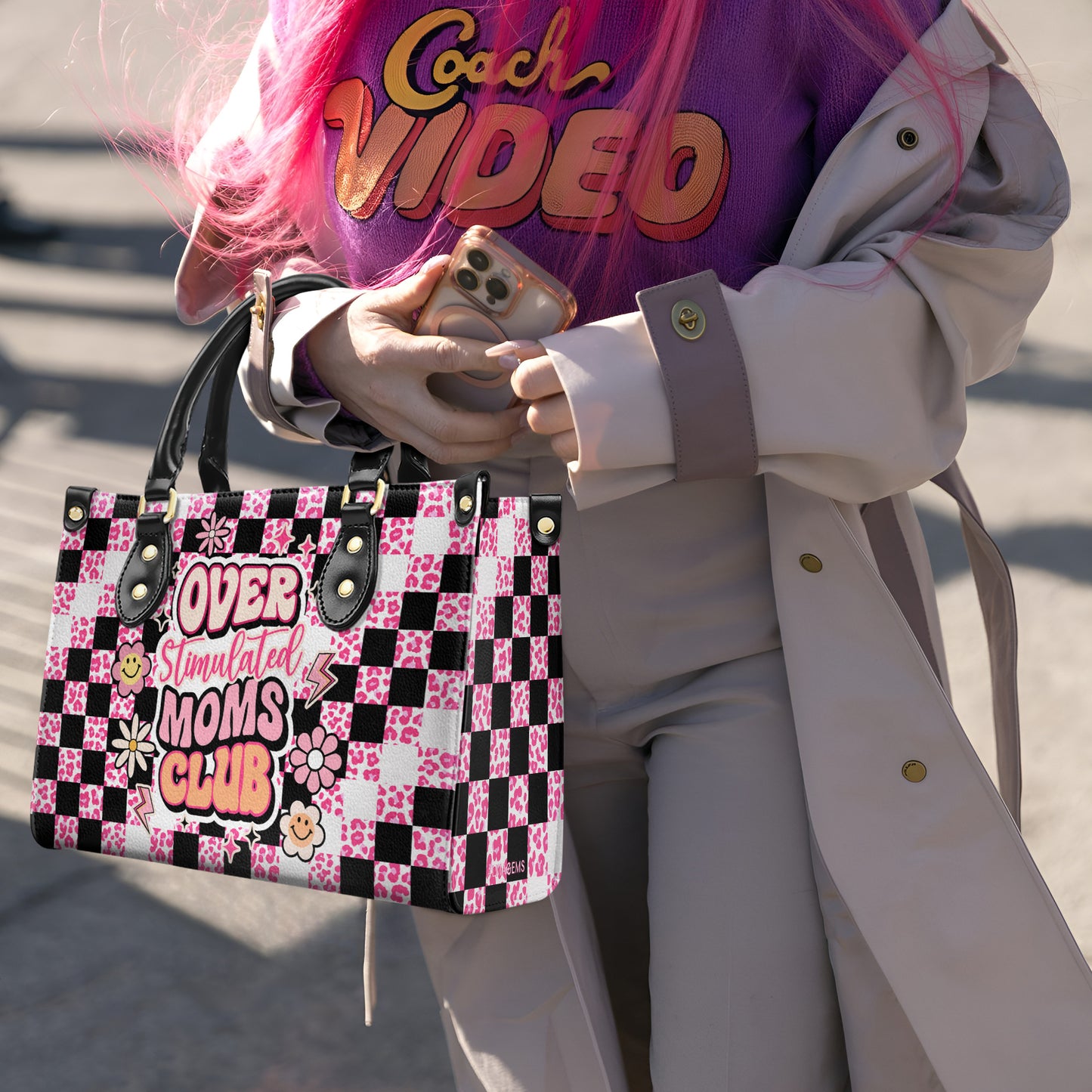 Club de mamás sobreestimuladas: bolso de mano de cuero personalizado - MM10