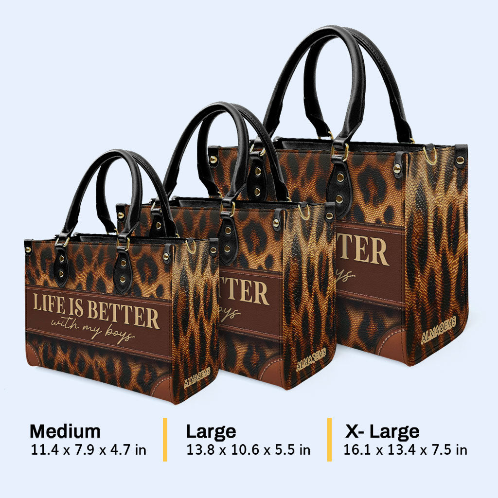 La vie est meilleure avec mes garçons - Sac à main en cuir personnalisé - MM30