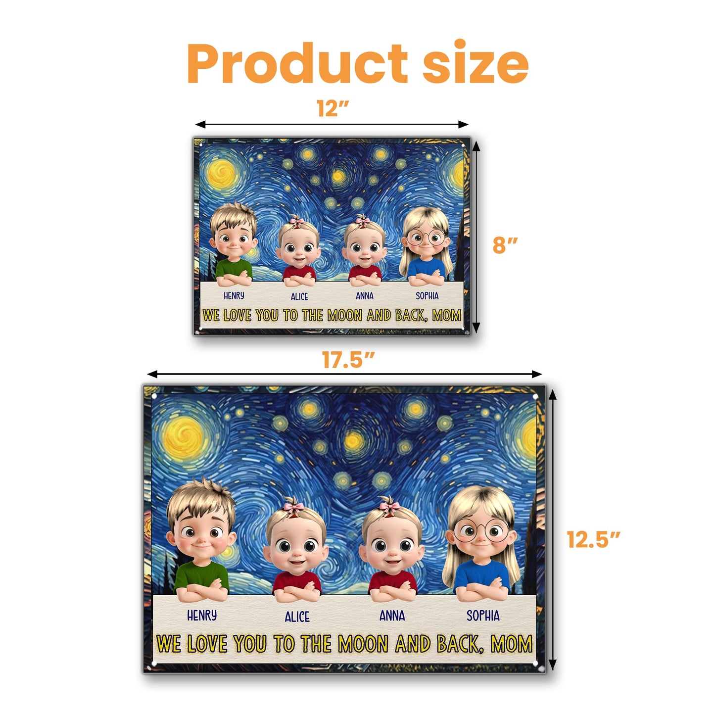We Love You To The Moon And Back, Mom, Cartoon Children and Starry Night Sky