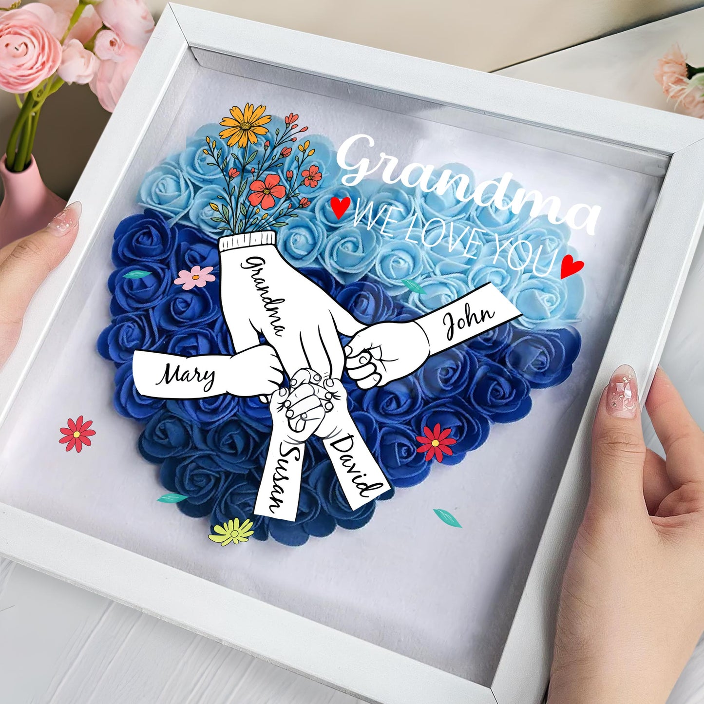 Grandma, We Love You, Flowers and Hands