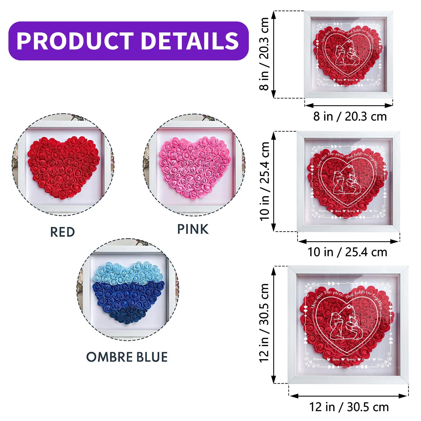 You Are The Piece That Holds Us Together, Heart and Bears - Personalized Flower Shadow Box - MOM012_HESHA