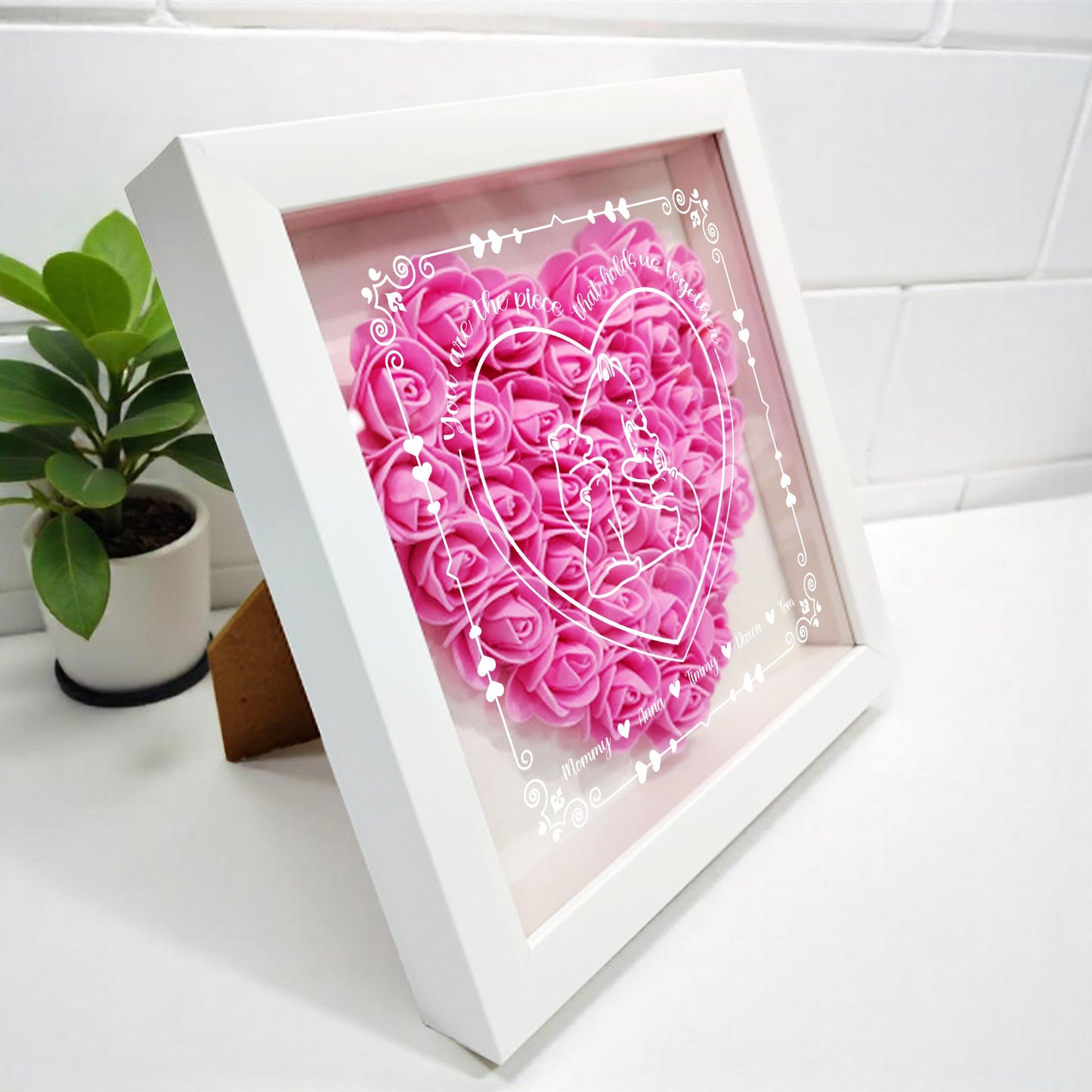 You Are The Piece That Holds Us Together, Heart and Bears - Personalized Flower Shadow Box - MOM012_HESHA