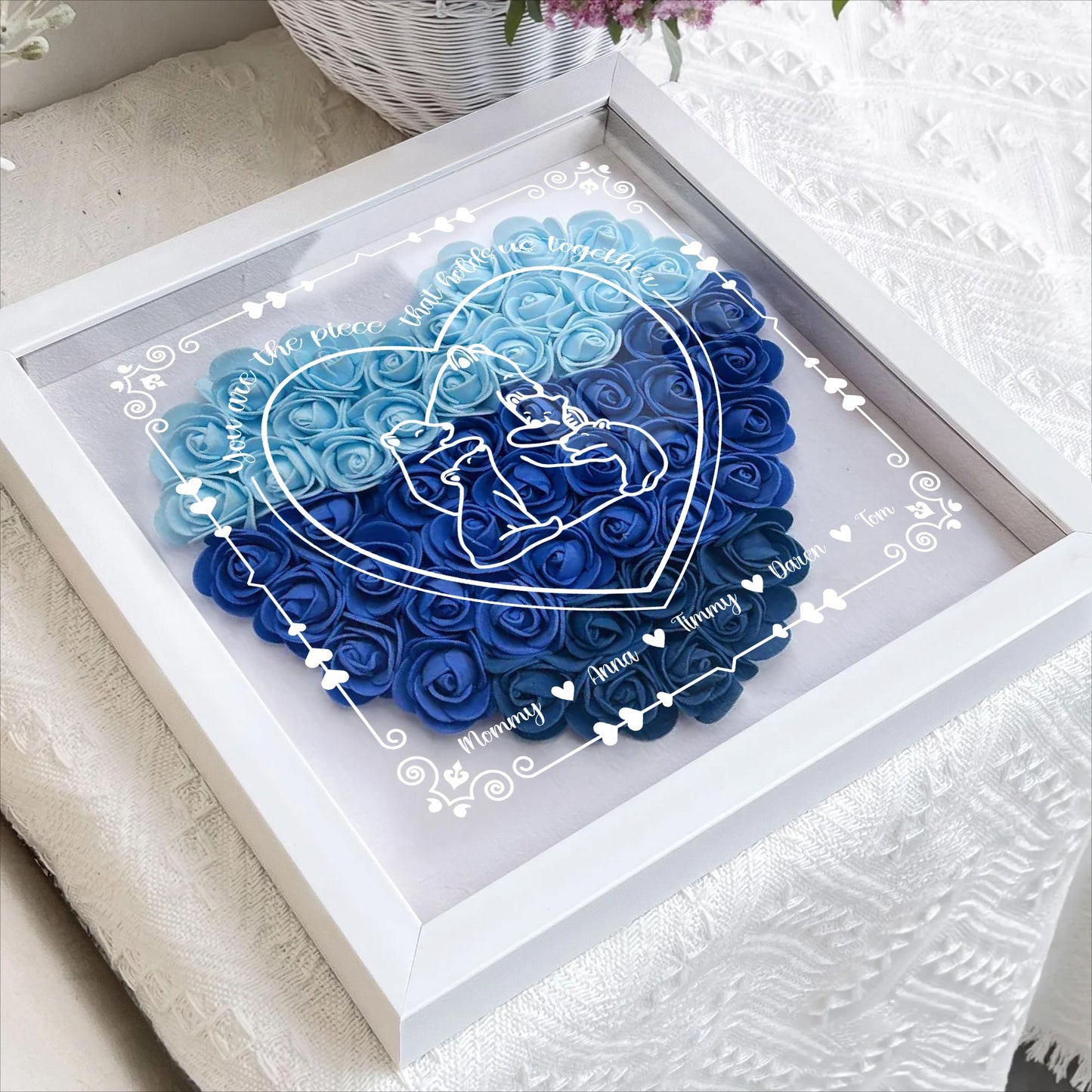 You Are The Piece That Holds Us Together, Heart and Bears - Personalized Flower Shadow Box - MOM012_HESHA