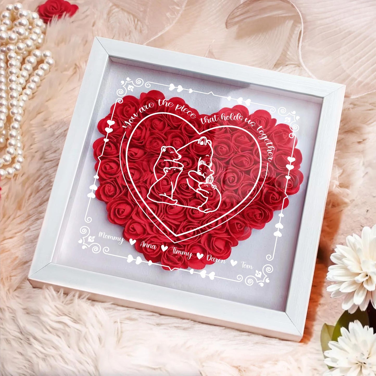 You Are The Piece That Holds Us Together, Heart and Bears - Personalized Flower Shadow Box - MOM012_HESHA