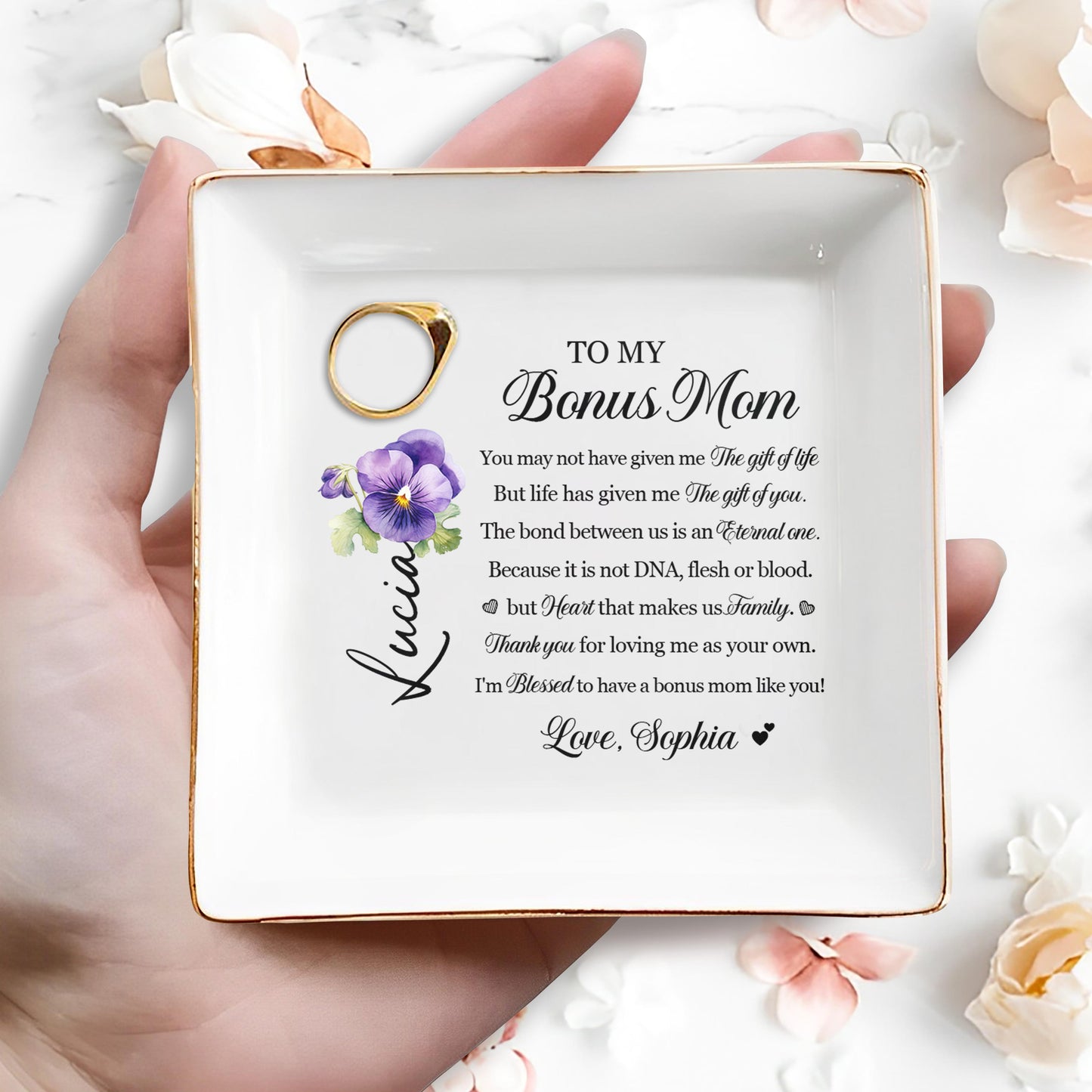 To My Bonus Mom, Eternal Bond, Blessed To Have You - Personalized Custom Jewelry Dish - MOM027_SCRD
