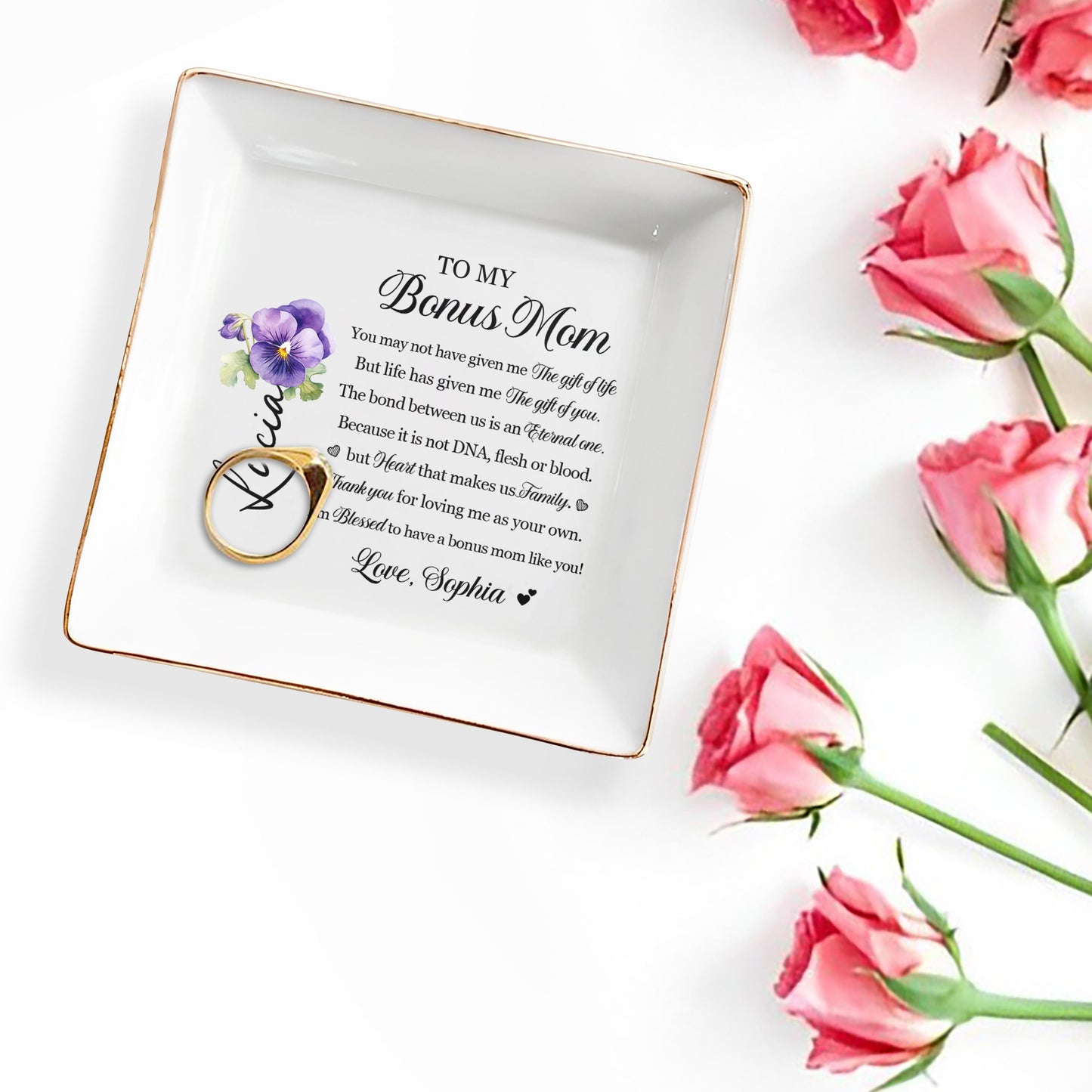 To My Bonus Mom, Eternal Bond, Blessed To Have You - Personalized Custom Jewelry Dish - MOM027_SCRD