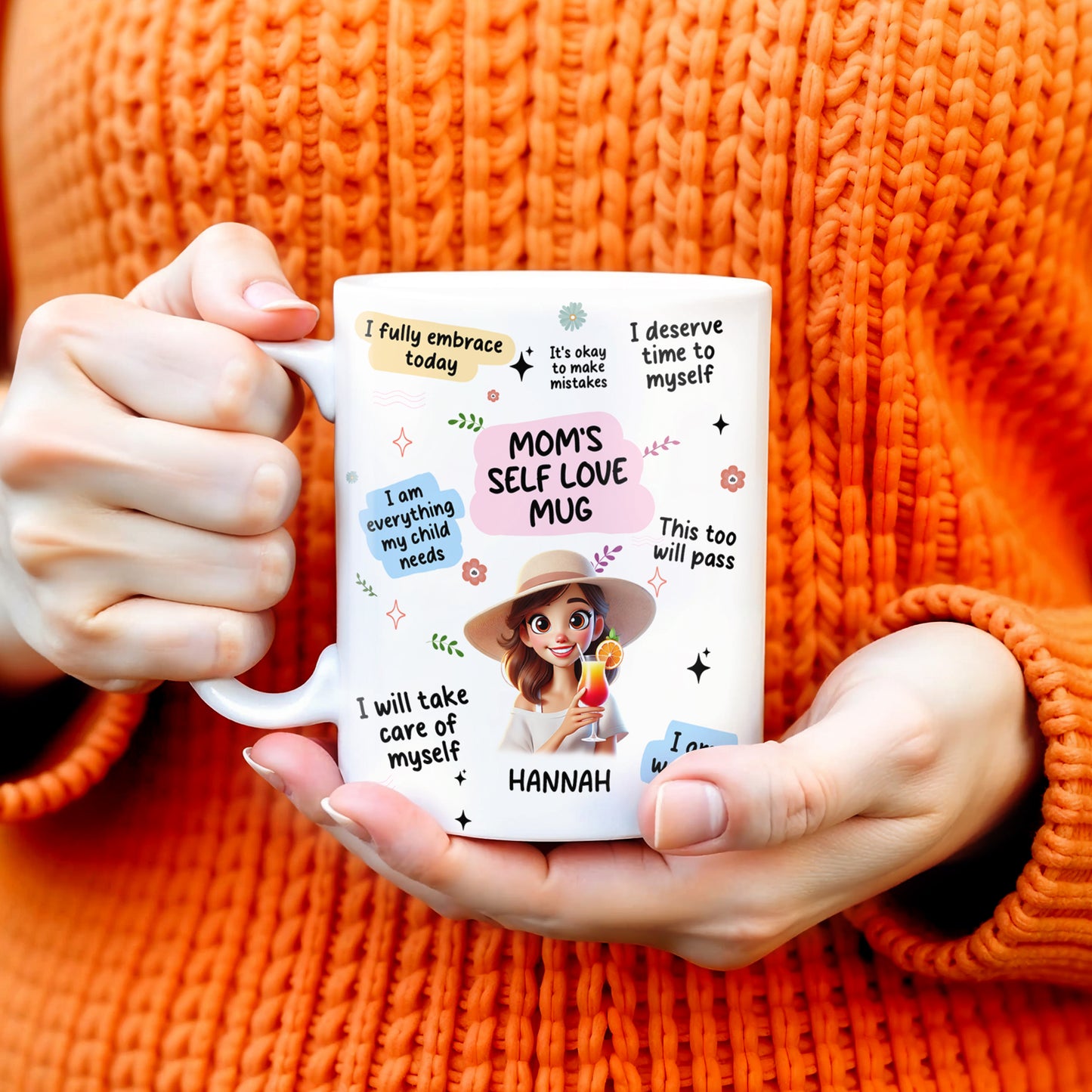 Mom's Self Love Mug With Inspiring Quotes And Floral Design