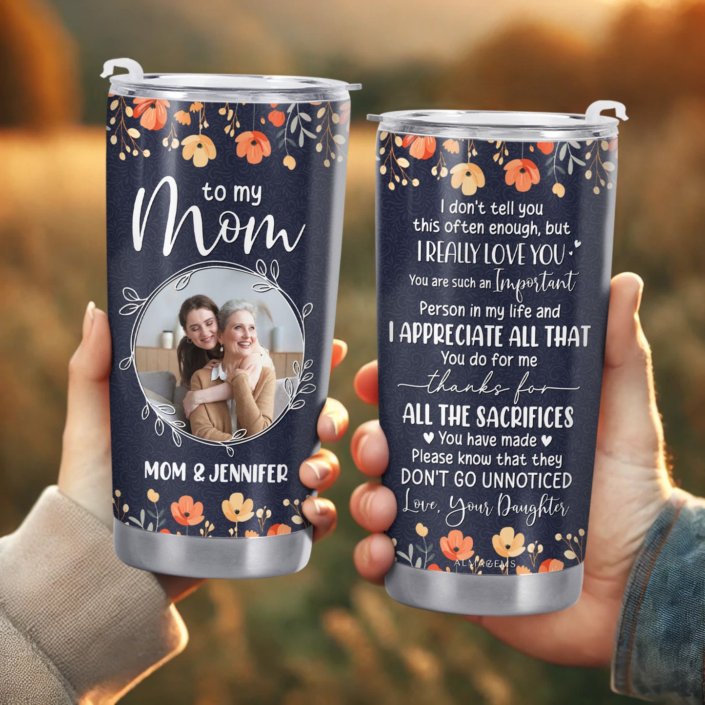 Appreciation For Mom Floral Tumbler Design