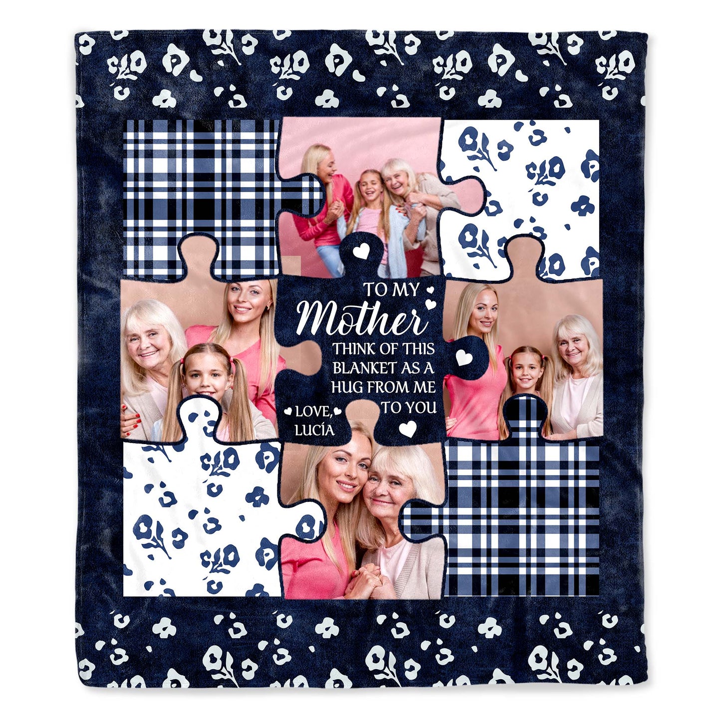 Mother's Hug Puzzle Pieces And Hearts Blanket