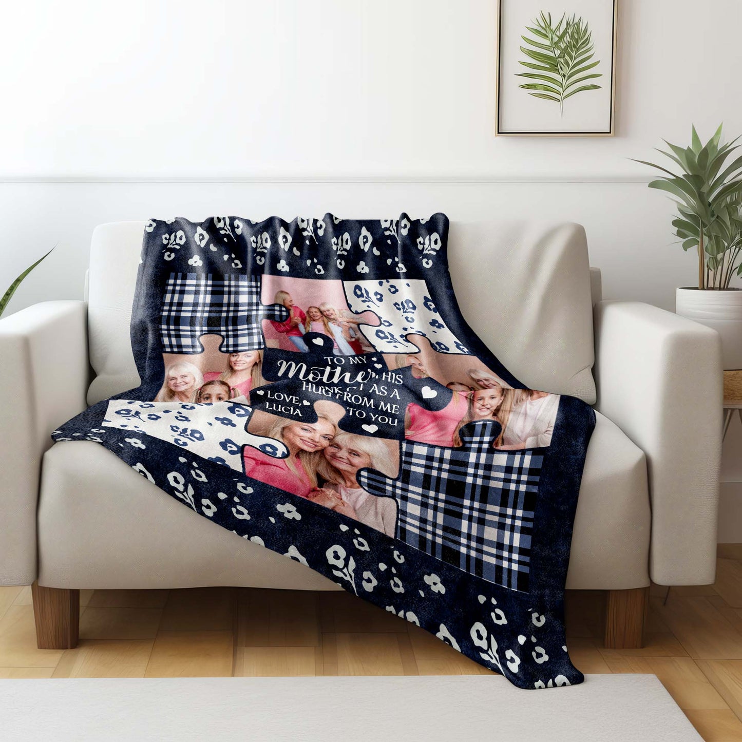 Mother's Hug Puzzle Pieces And Hearts Blanket