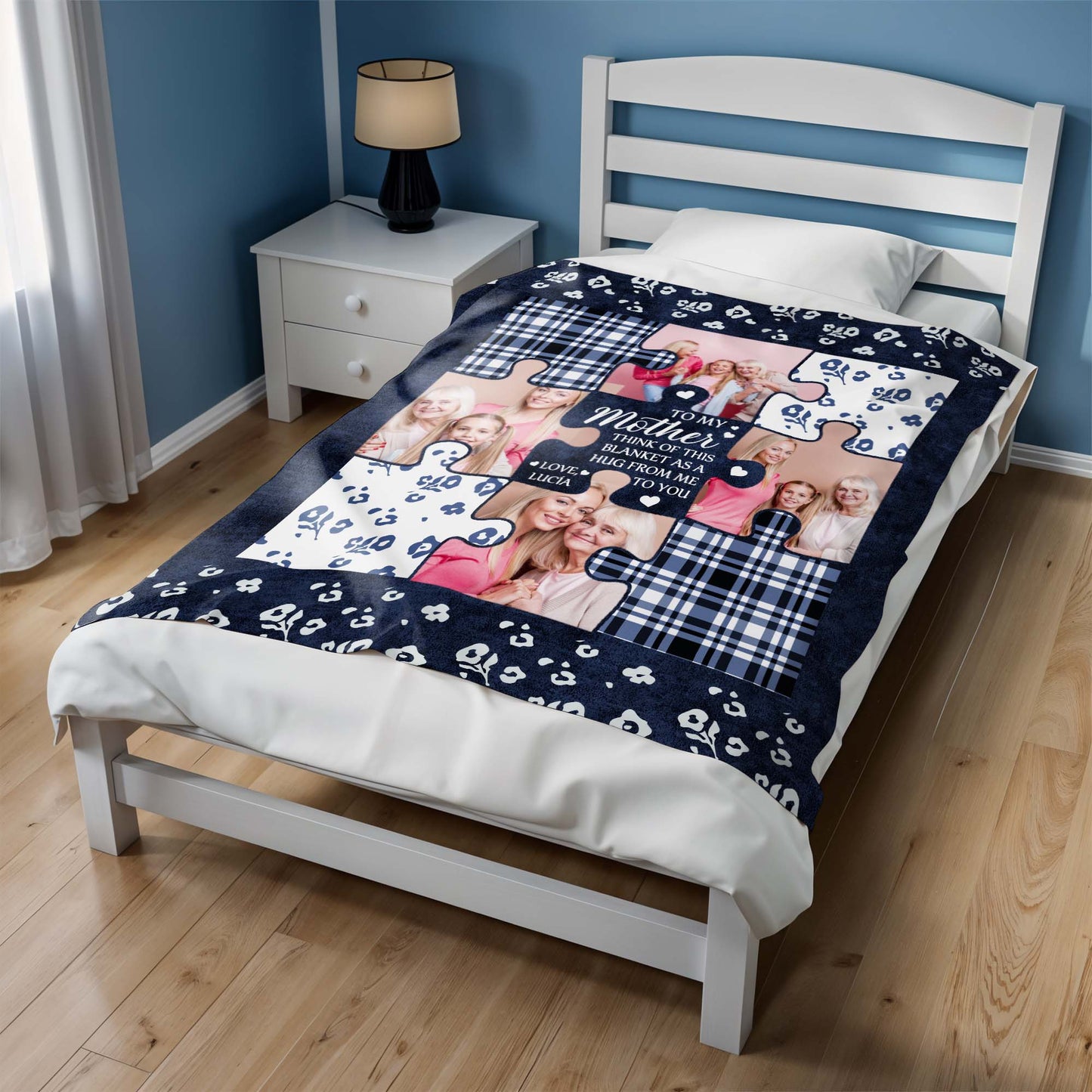 Mother's Hug Puzzle Pieces And Hearts Blanket