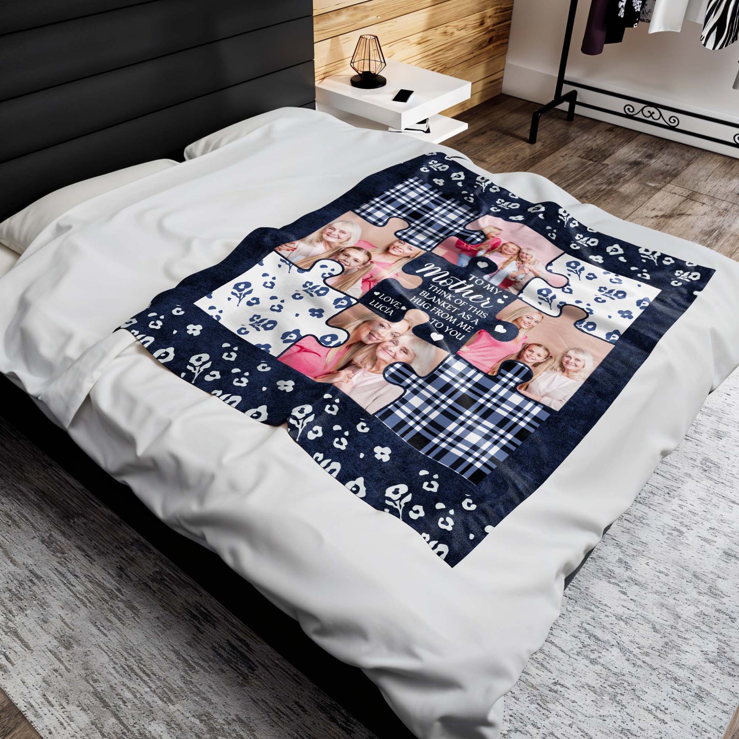 Mother's Hug Puzzle Pieces And Hearts Blanket