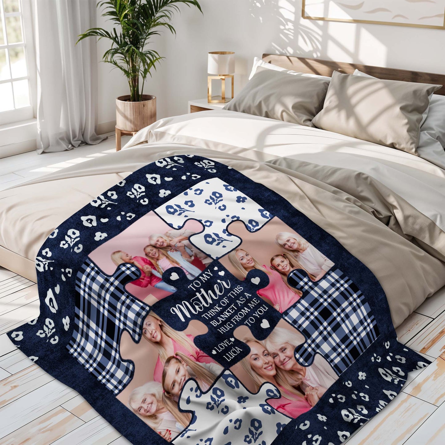 Mother's Hug Puzzle Pieces And Hearts Blanket