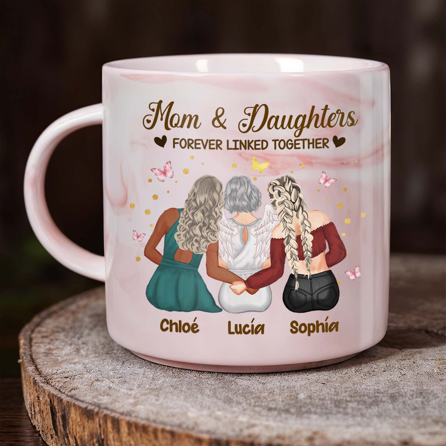 Mom & Daughters Forever Linked Together With Hearts and Stars