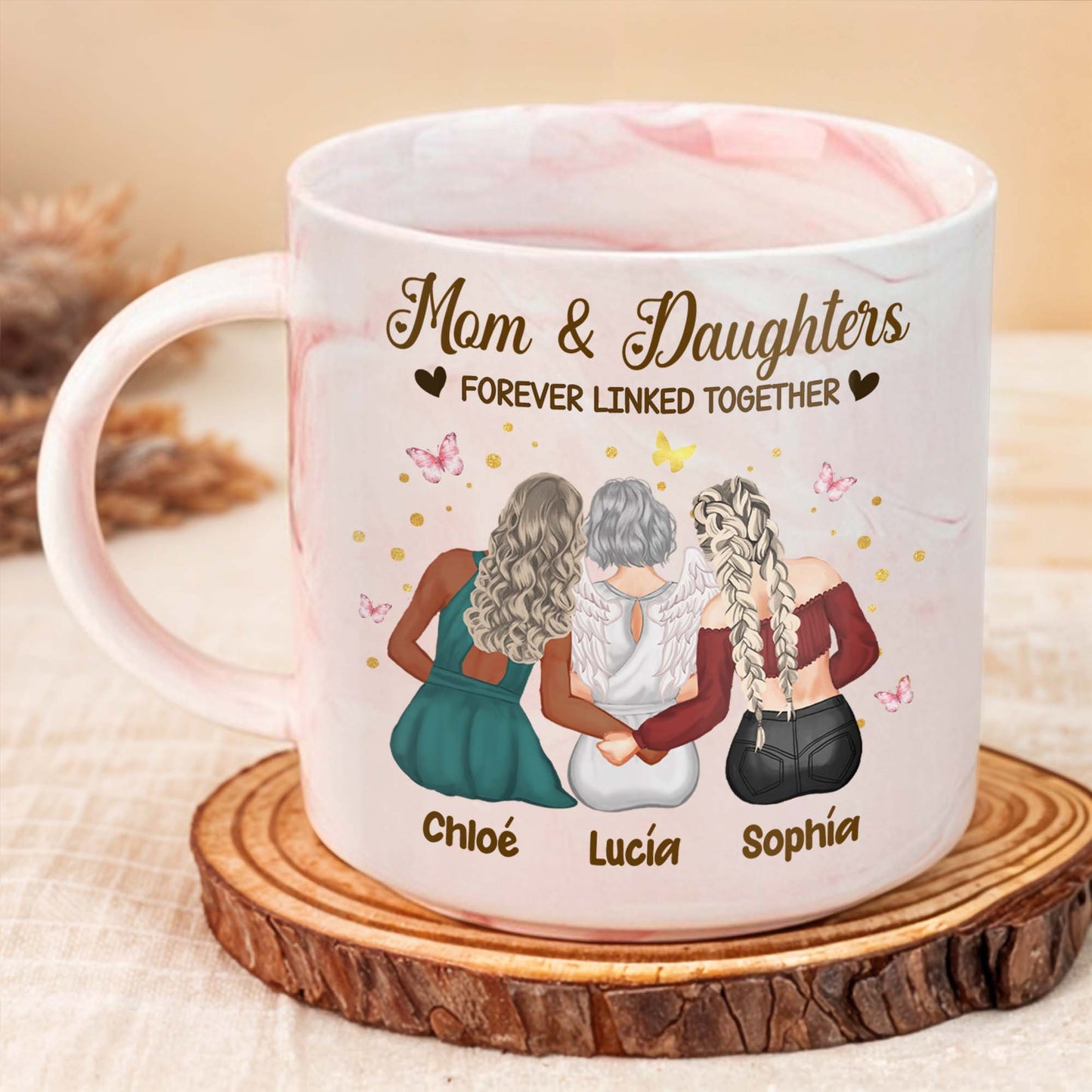 Mom & Daughters Forever Linked Together With Hearts and Stars