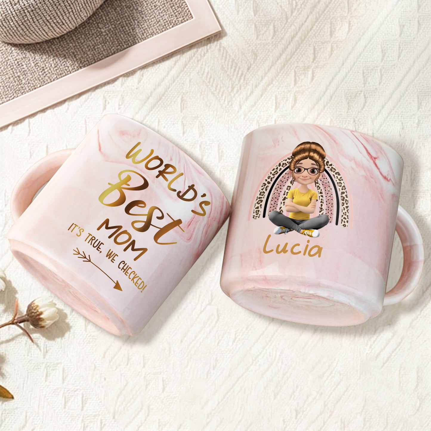World's Best Mom Marble Mug Featuring a Cartoon Woman