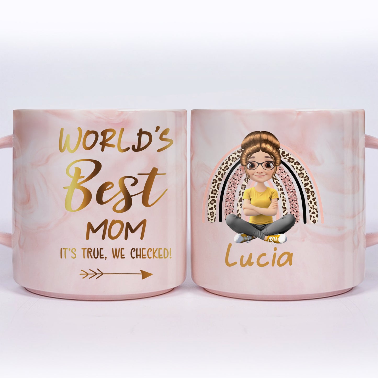 World's Best Mom Marble Mug Featuring a Cartoon Woman