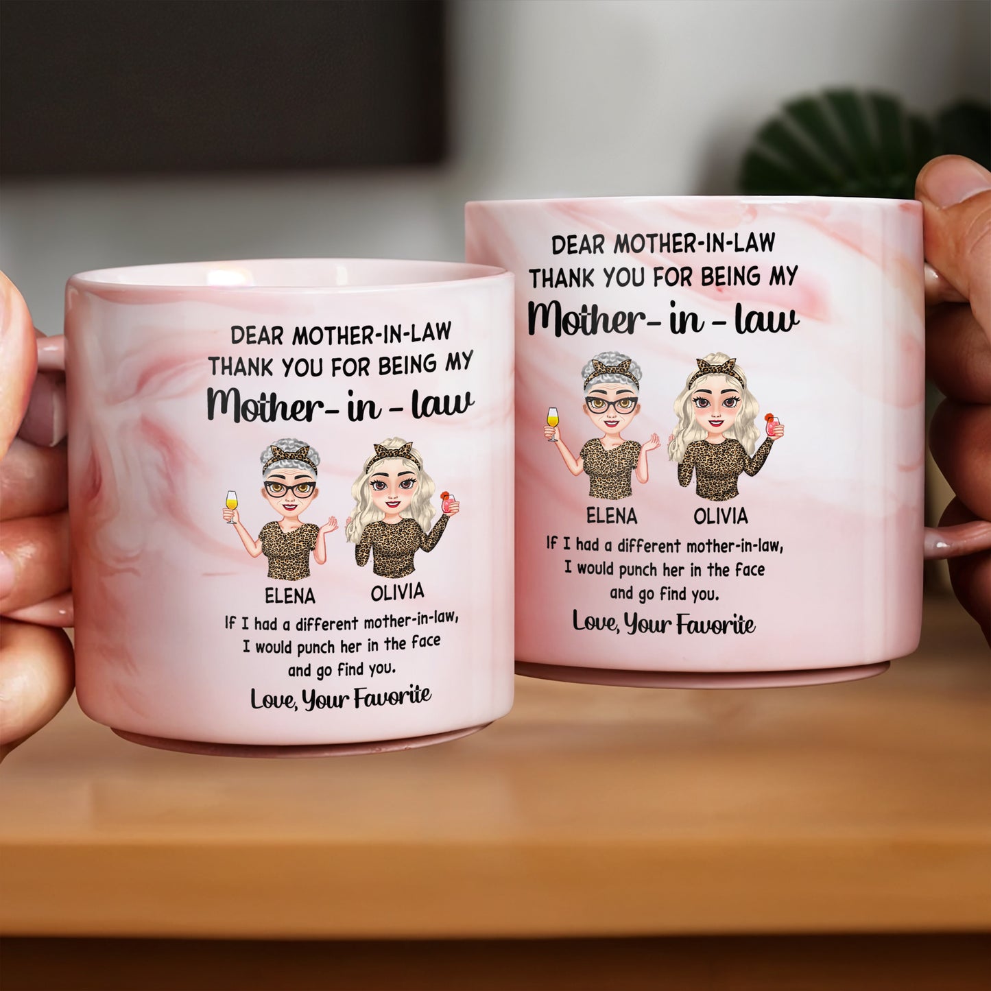 Dear Mother-In-Law Thank You For Being My Cartoon Women - Personalized Custom Pink Marble Mug - MOM046_PMAM