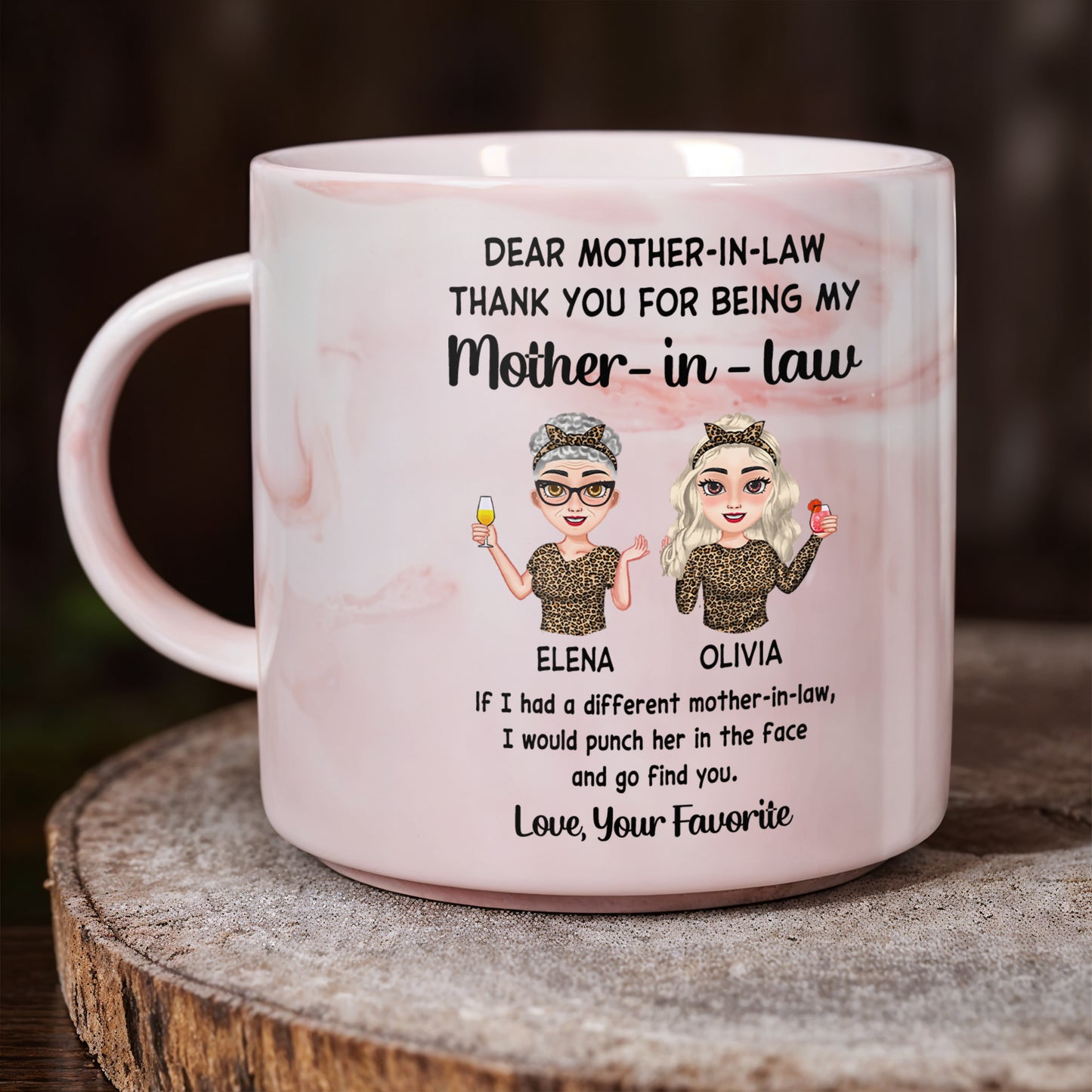 Dear Mother-In-Law Thank You For Being My Cartoon Women - Personalized Custom Pink Marble Mug - MOM046_PMAM
