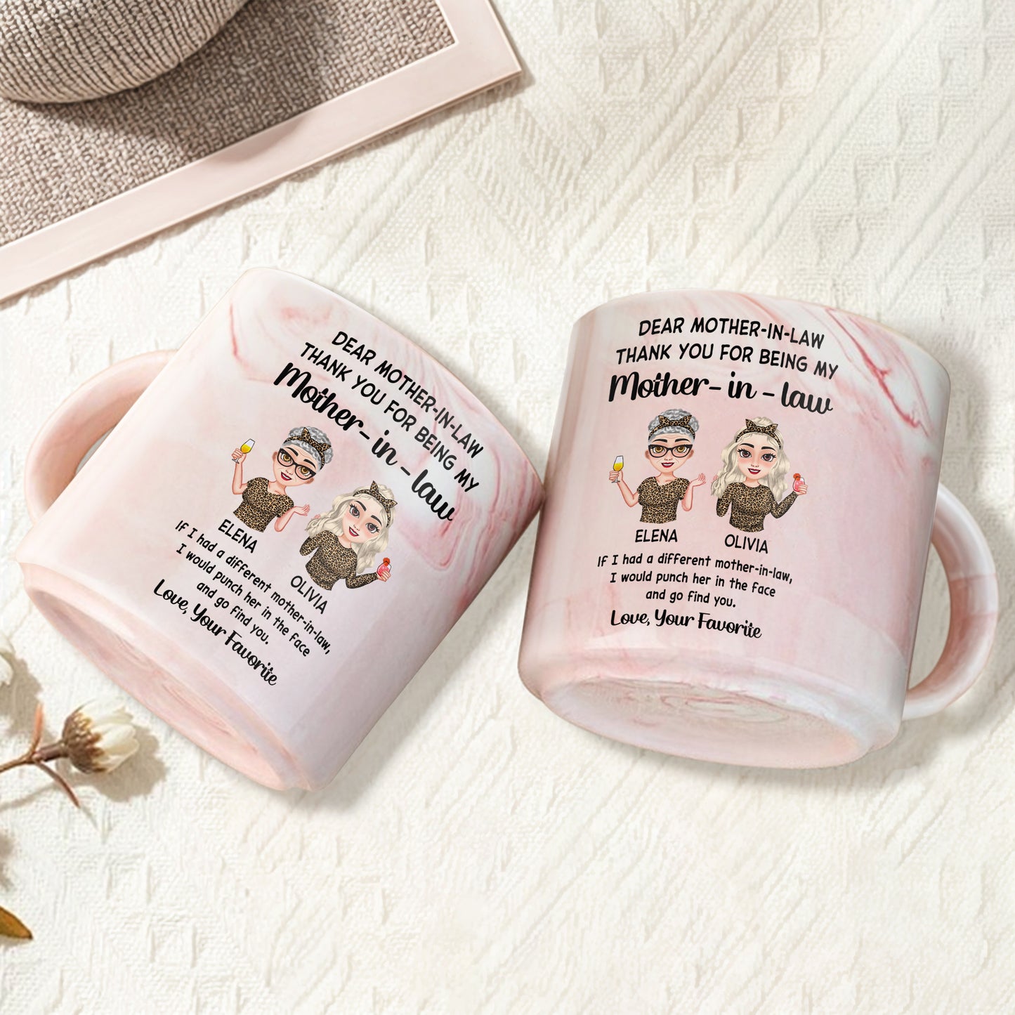 Dear Mother-In-Law Thank You For Being My Cartoon Women - Personalized Custom Pink Marble Mug - MOM046_PMAM