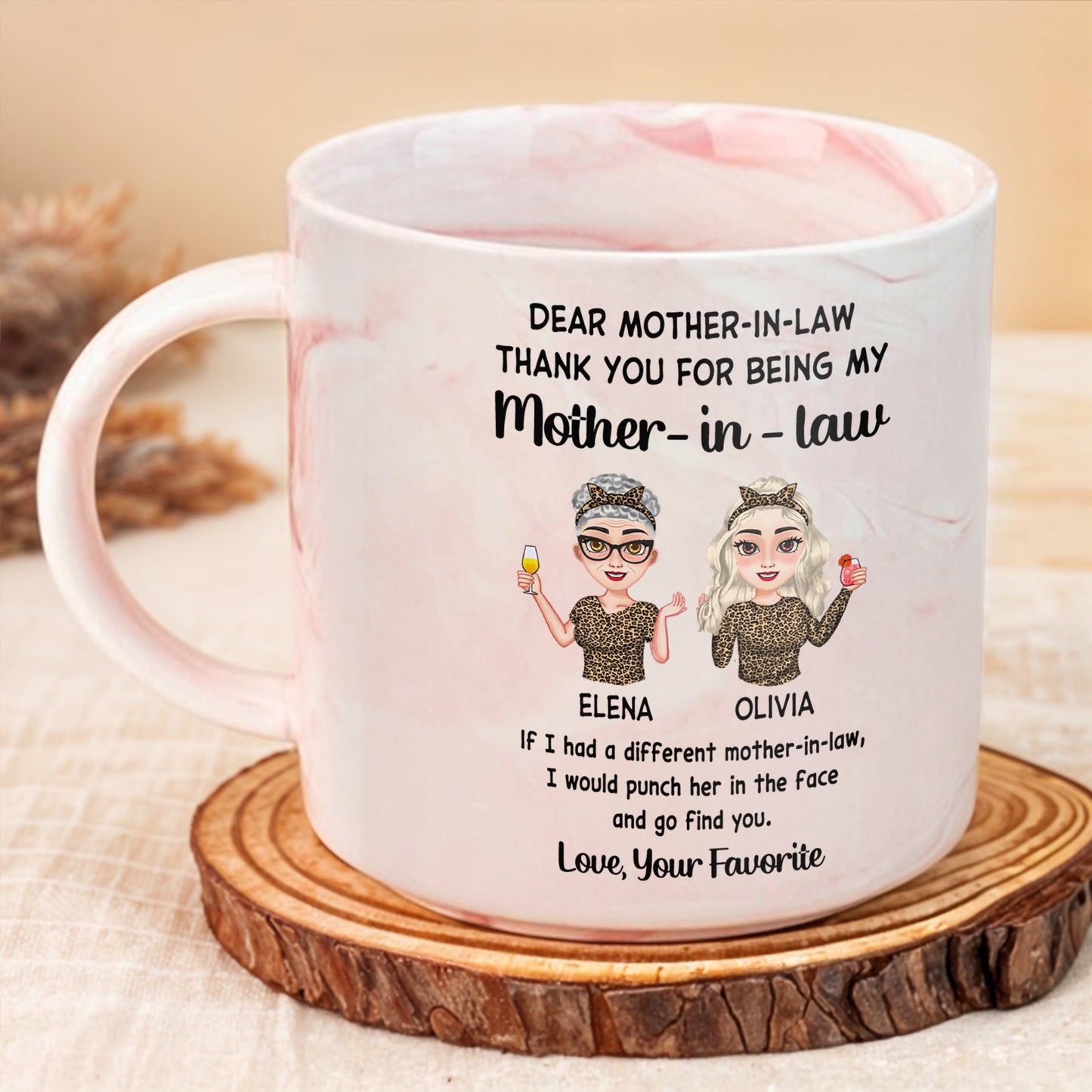 Dear Mother-In-Law Thank You For Being My Cartoon Women - Personalized Custom Pink Marble Mug - MOM046_PMAM