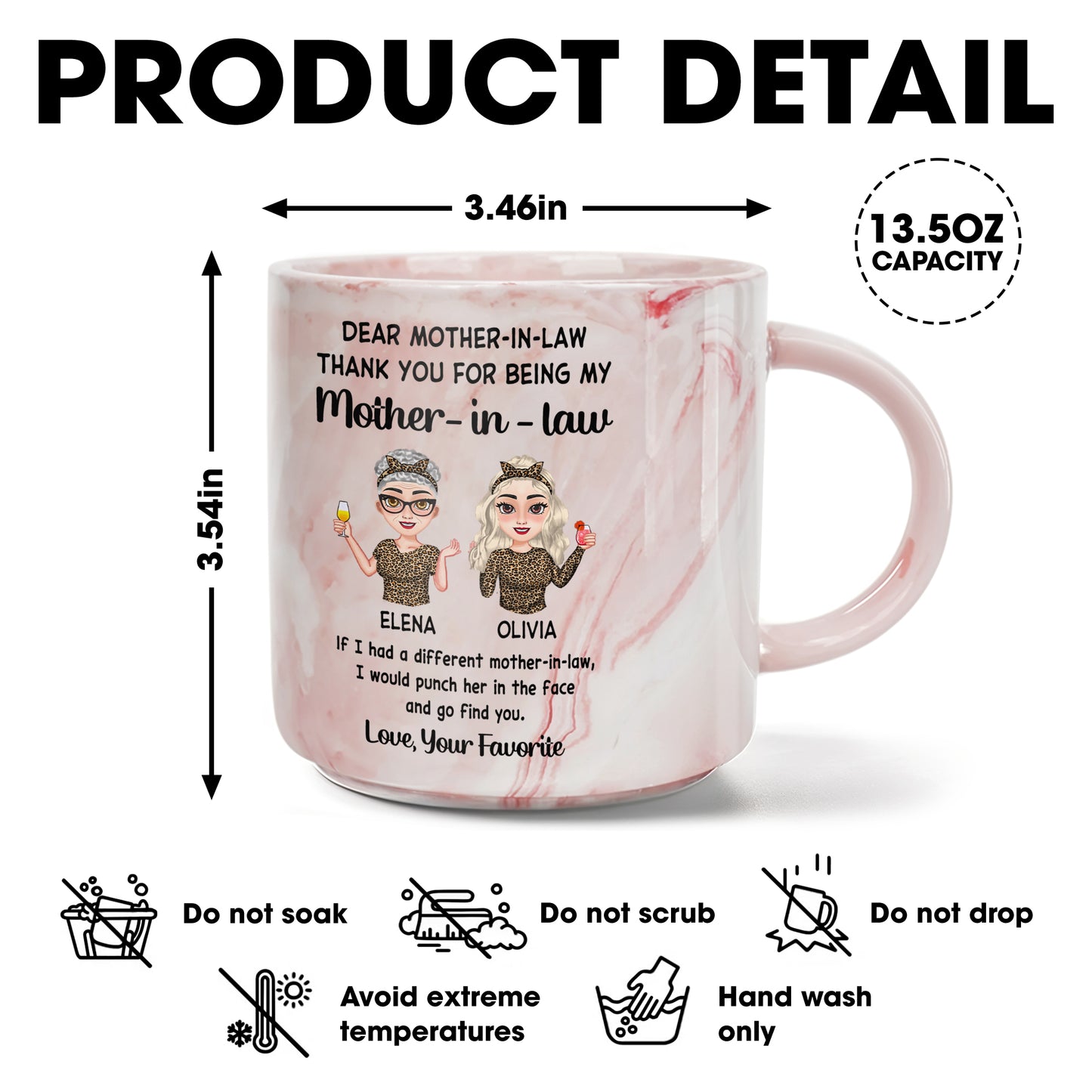 Dear Mother-In-Law Thank You For Being My Cartoon Women - Personalized Custom Pink Marble Mug - MOM046_PMAM