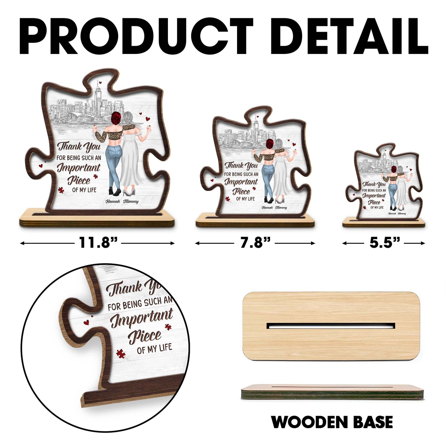 Thank You For Being An Important Piece, Cityscape And Hearts - Personalized Custom 2-Layer Wood Plaque With Flat Base - MOM047_WPLA