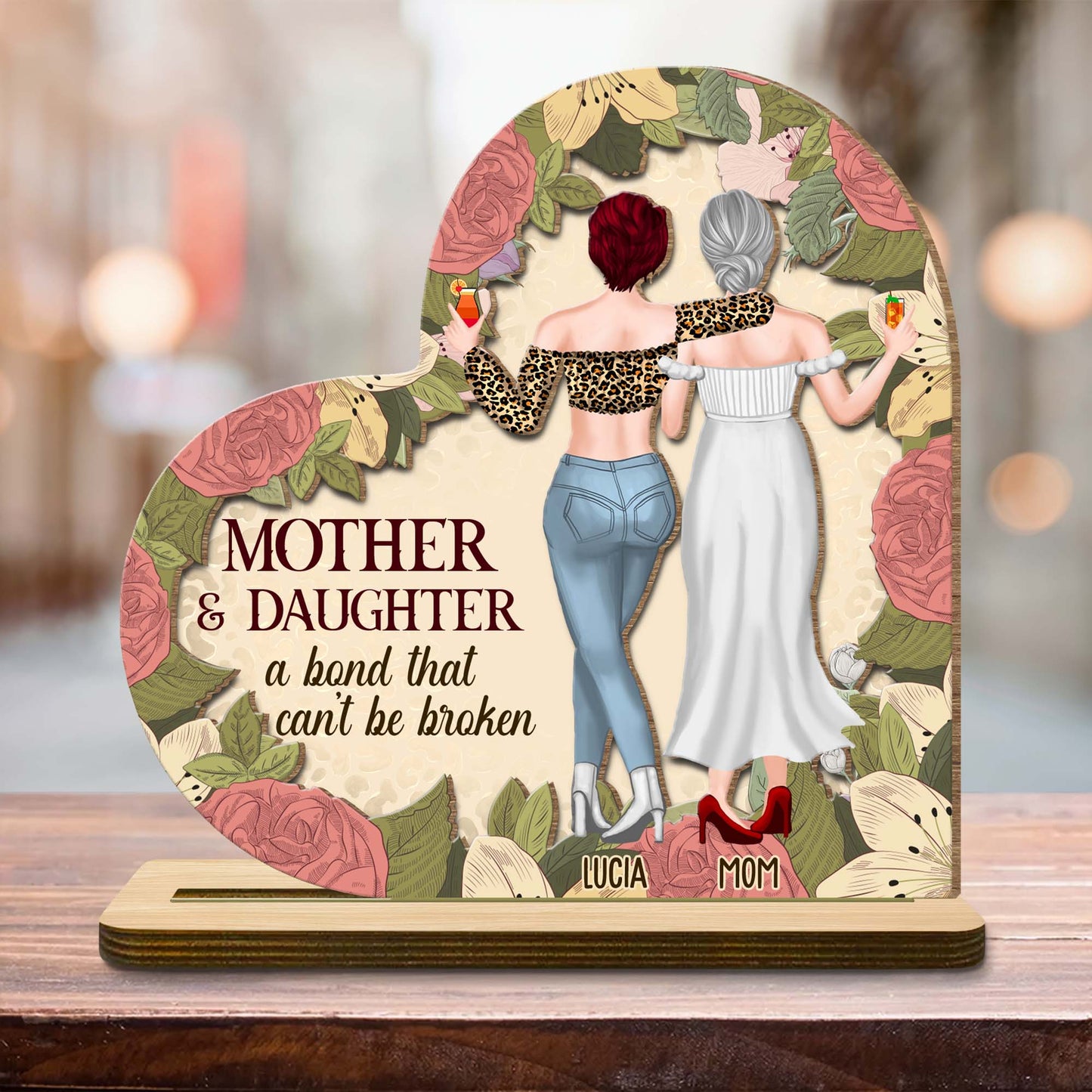 Mother & Daughter Bond With Roses And Wine Glasses