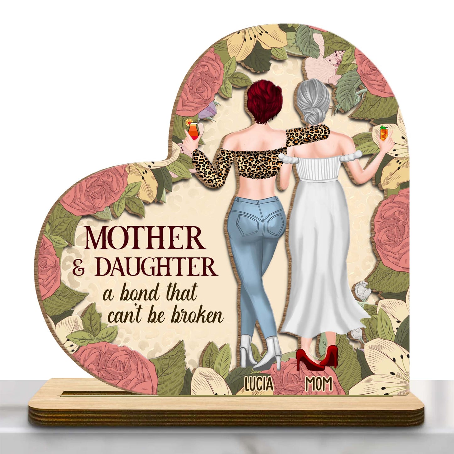 Mother & Daughter Bond With Roses And Wine Glasses