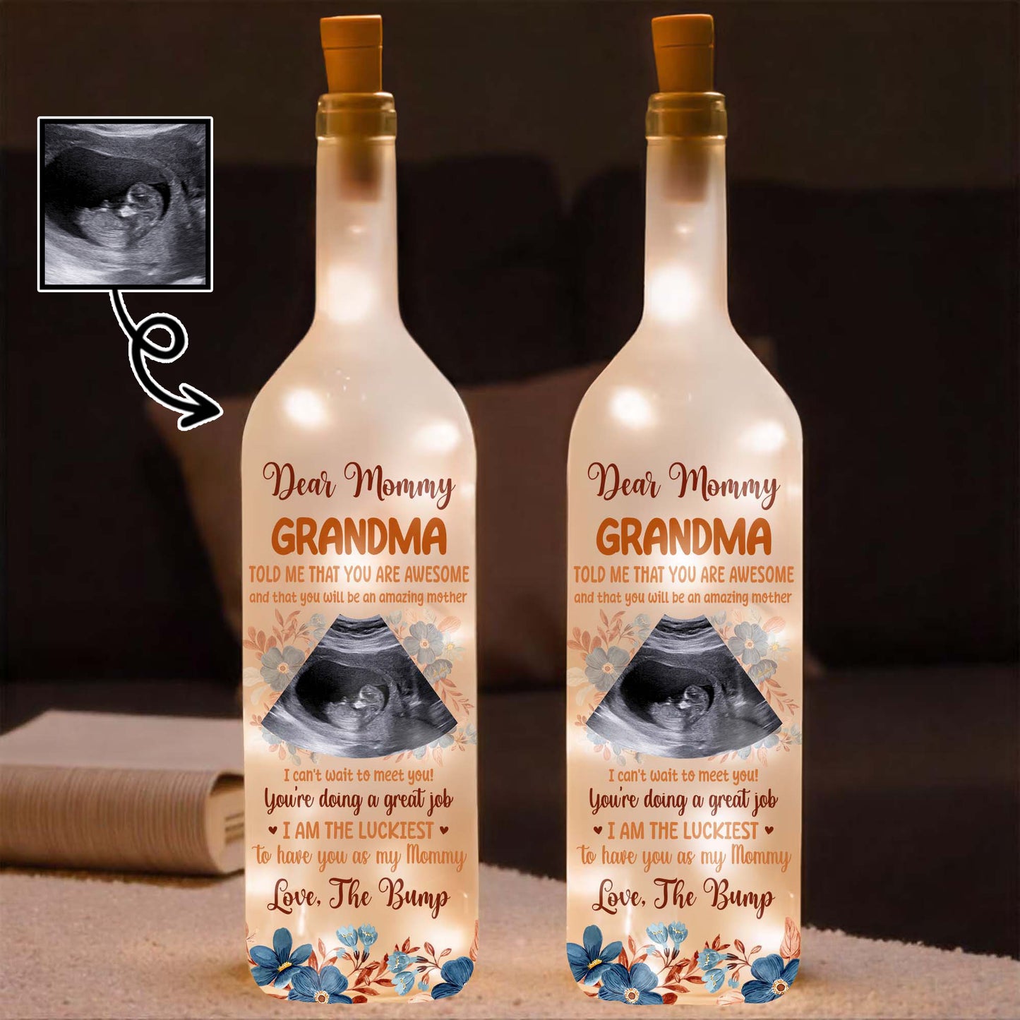 Dear Mommy Grandma, Ultrasound Image And Flowers