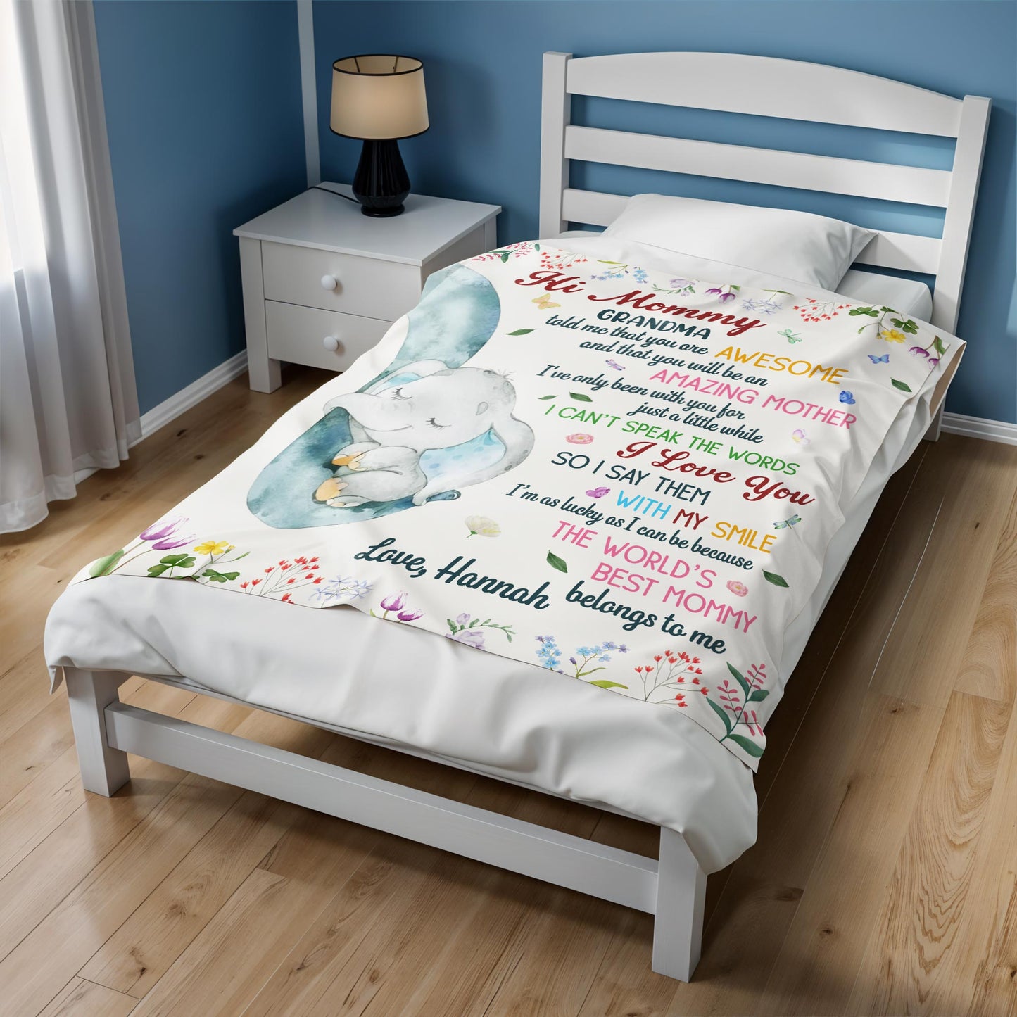 Hi Mommy Grandma, You Are Awesome, Elephant and Flowers Blanket