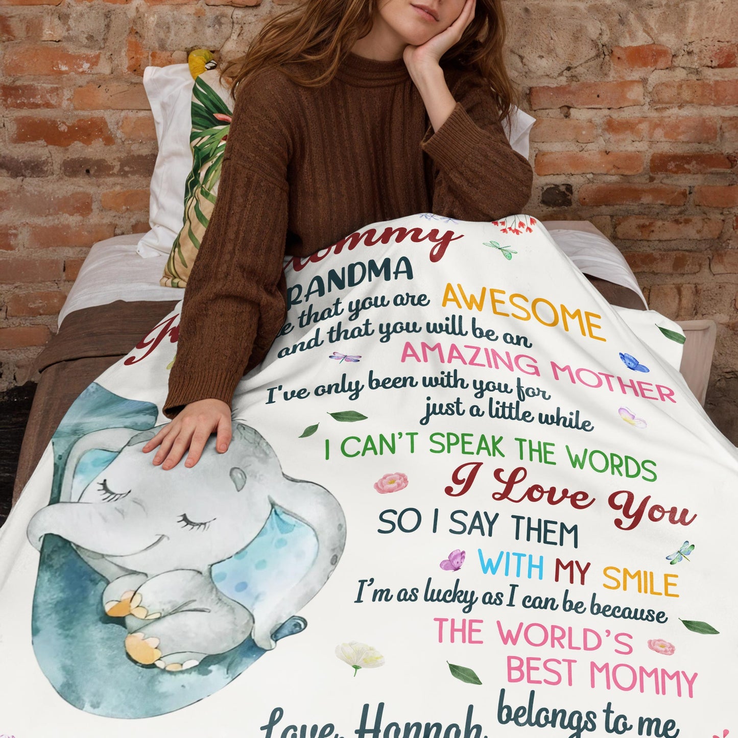 Hi Mommy Grandma, You Are Awesome, Elephant and Flowers Blanket